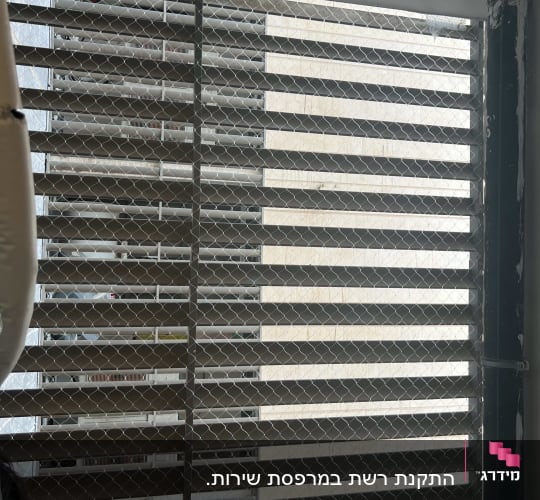 רשת מתכת מותקנת על חלון למניעת כניסת יונים